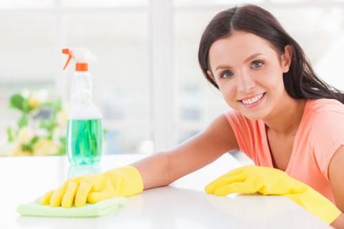 Commercial cleaner working in a Brompton office reception area