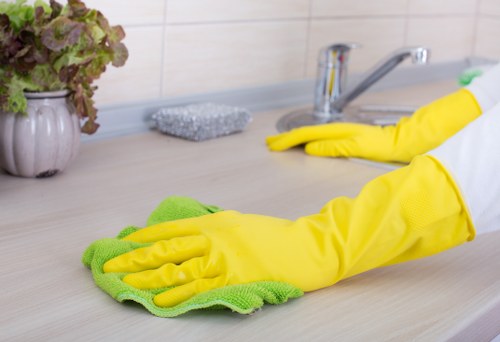 Local cleaner preparing supplies for a domestic cleaning visit in Brompton